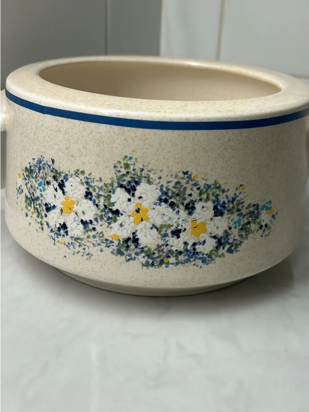 Lenox Cream Ceramic Saucepan with Blue Floral Band
